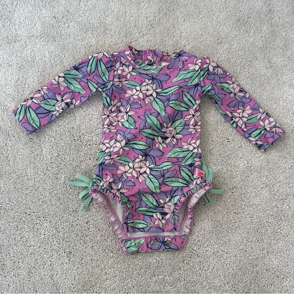 RuffleButts Purple and Green Floral Bodysuit